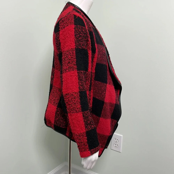 Carmin Black & Red Cotton Buffalo Check Cardigan Sweater Medium - Picture 3 of 6